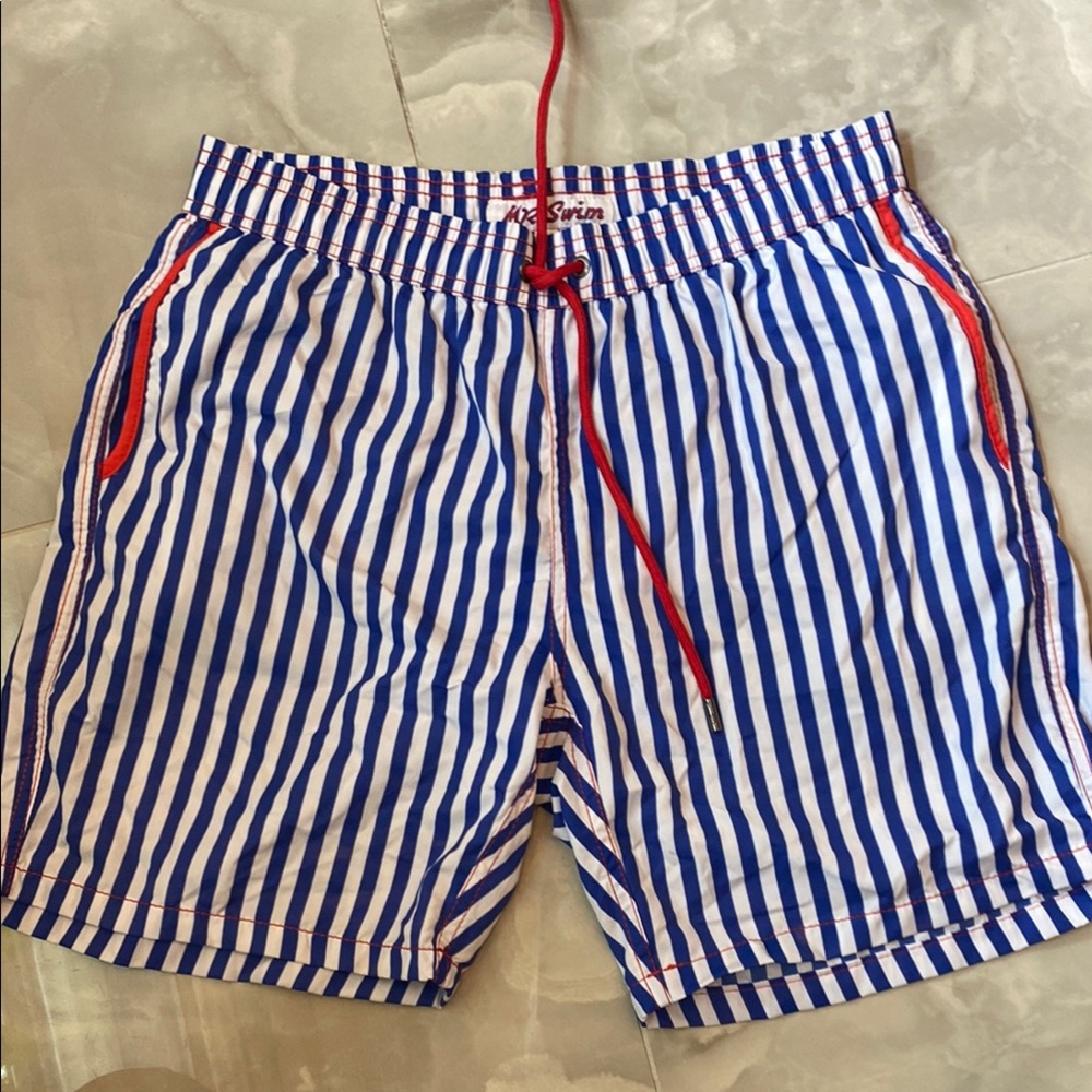 MC2 Saint Barth Blue and White Swim Trunks with Nautical Stripes